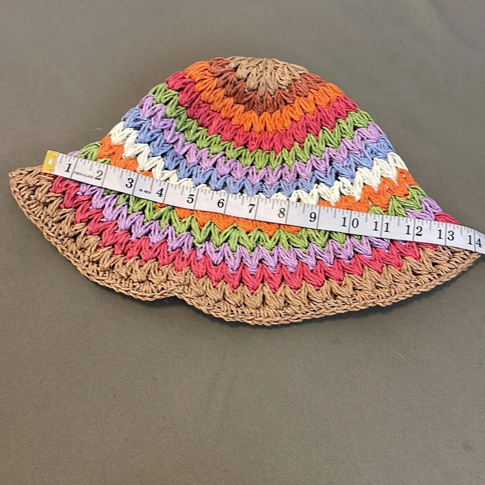 Hand-Crocheted Multicolor Raffia Bucket Hat - Picture 11 of 13